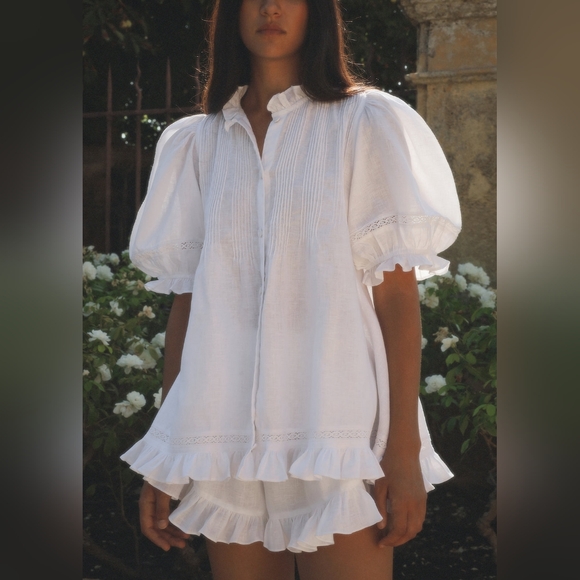 Morton Mac Sanna Pintuck Blouse With Greta  Frill Short - Picture 3 of 14